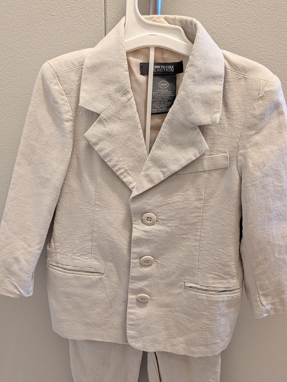Kenneth Cole Reaction Kids' Light Beige Linen Blend Suit